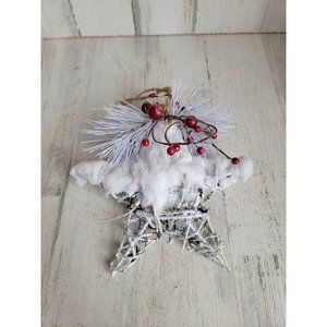 Snow frosted glitter cranberry star large ornament Xmas